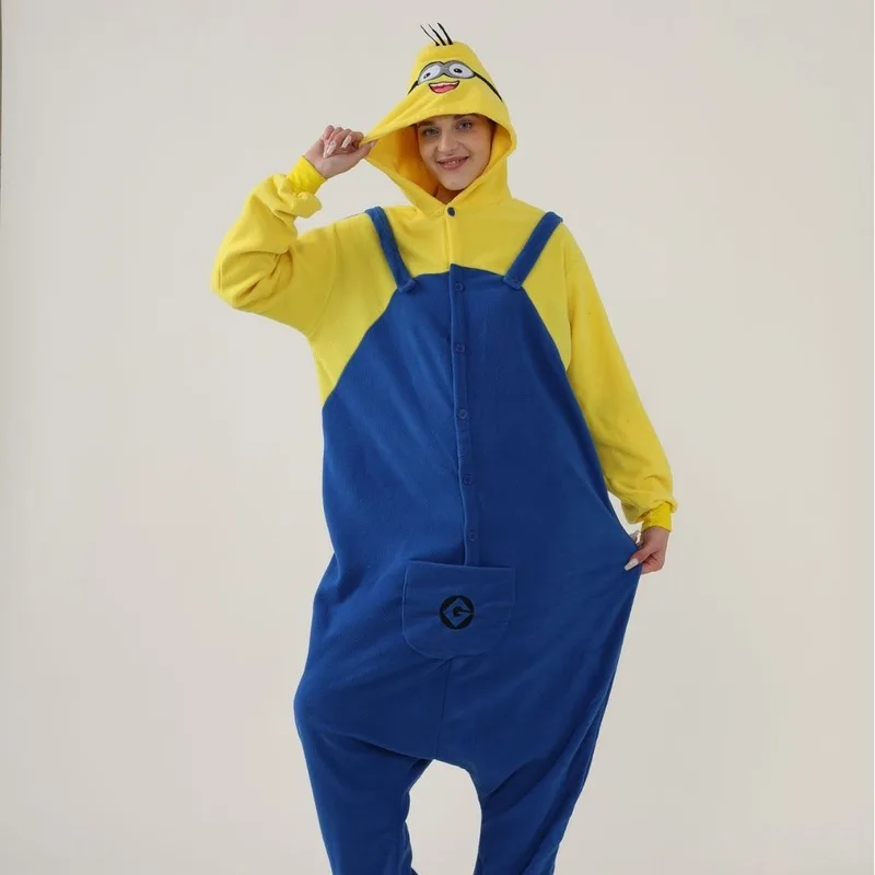 Anime Cartoon Minions Pajamas Jumpsuit Fleece Onesie Adult Home Clothes Halloween Costume Dress Up Party Clothing Surprise Gift