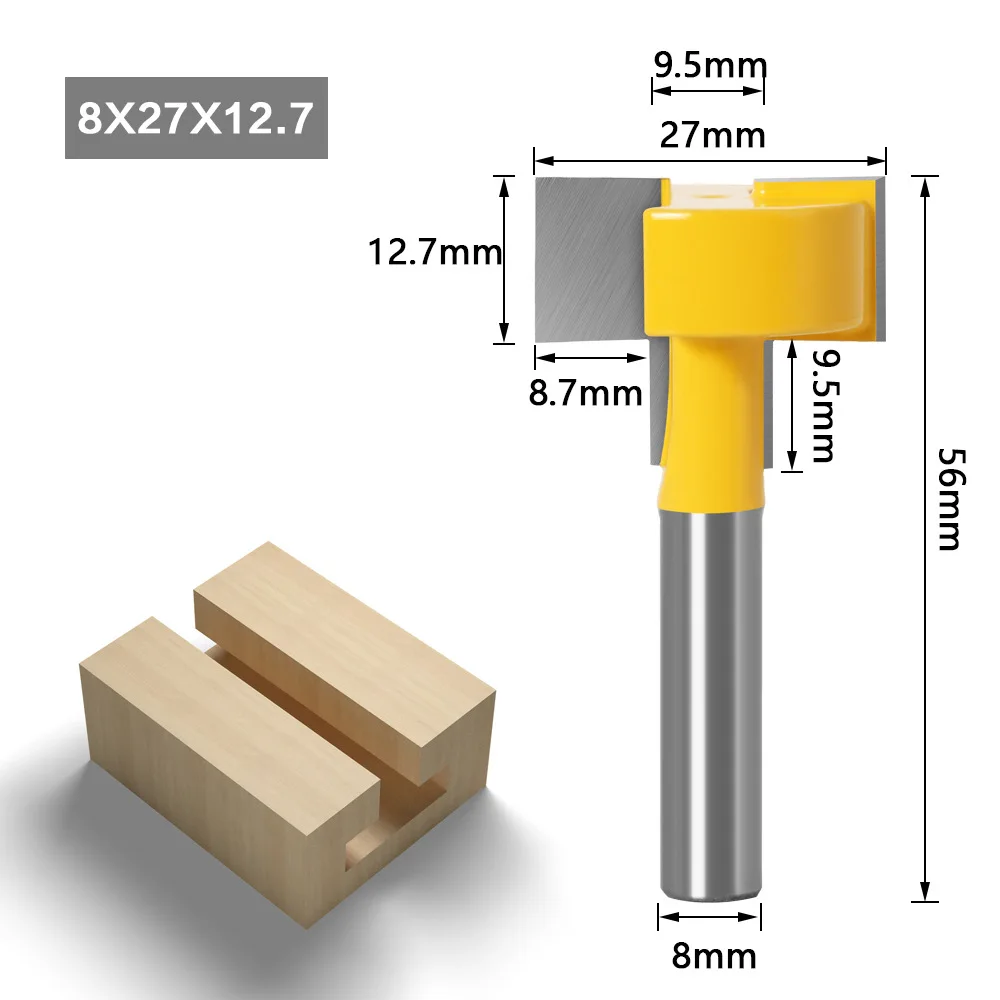 T‑Slot Router Bit Straight Edge Profile Tool Woodworking 8mm Shank 27mm Diameter For Wood Grooving Slot Milling Milling Cutter
