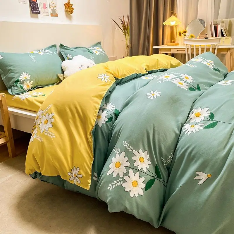 4pcs Bedding Set Printed Pastoral Household Soft Skin-friendly Duvet Cover Bed Sheet Pillowcases Four Seasons New Home Textile