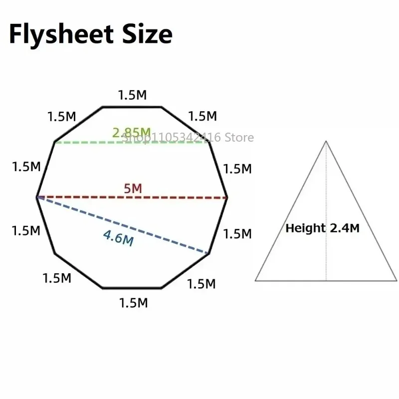 Upgraded 5M Pyramid Tent with Chimney Hole & Snow Skirt, Oversized Outdoor Camping Hiking Shelter for Family Travel Use