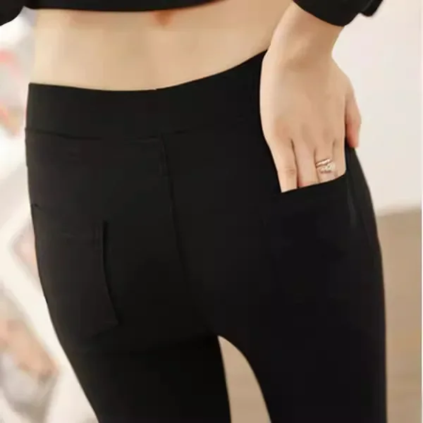 عارضة مطاطا المرأة طماق ربيع الخريف الأسود سليم صالح سروال رصاص الجيب الخلفي تصميم ضيق صالح السراويل #2