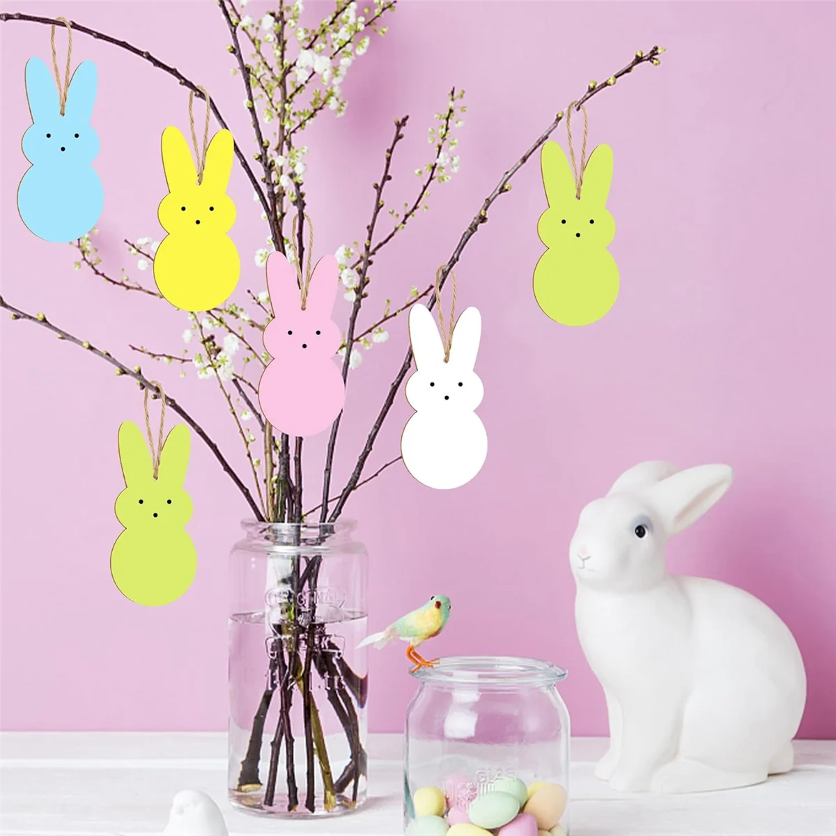 50 Pcs Easter Wooden Bunny Cutouts 7 Inch Unfinished Peep Bunny Wood Slices Rabbit Blank Hanging Ornaments CA26Kts Tags