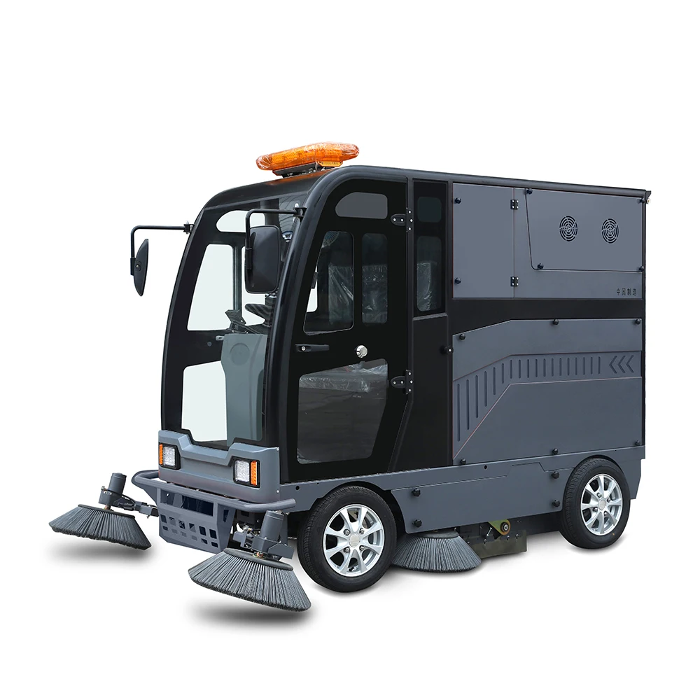 Fully Closed Electric Automatic Park Road Ride On Floor Sweeper Machine