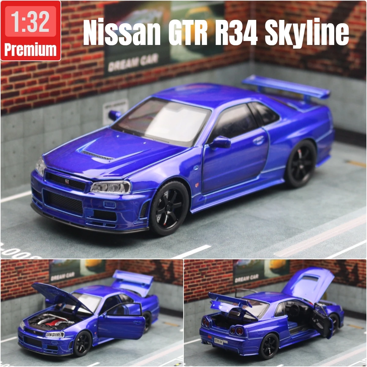 1/32 Nissan Skyline GTR R34 JDM Toy Car Model Diecast Vehicle