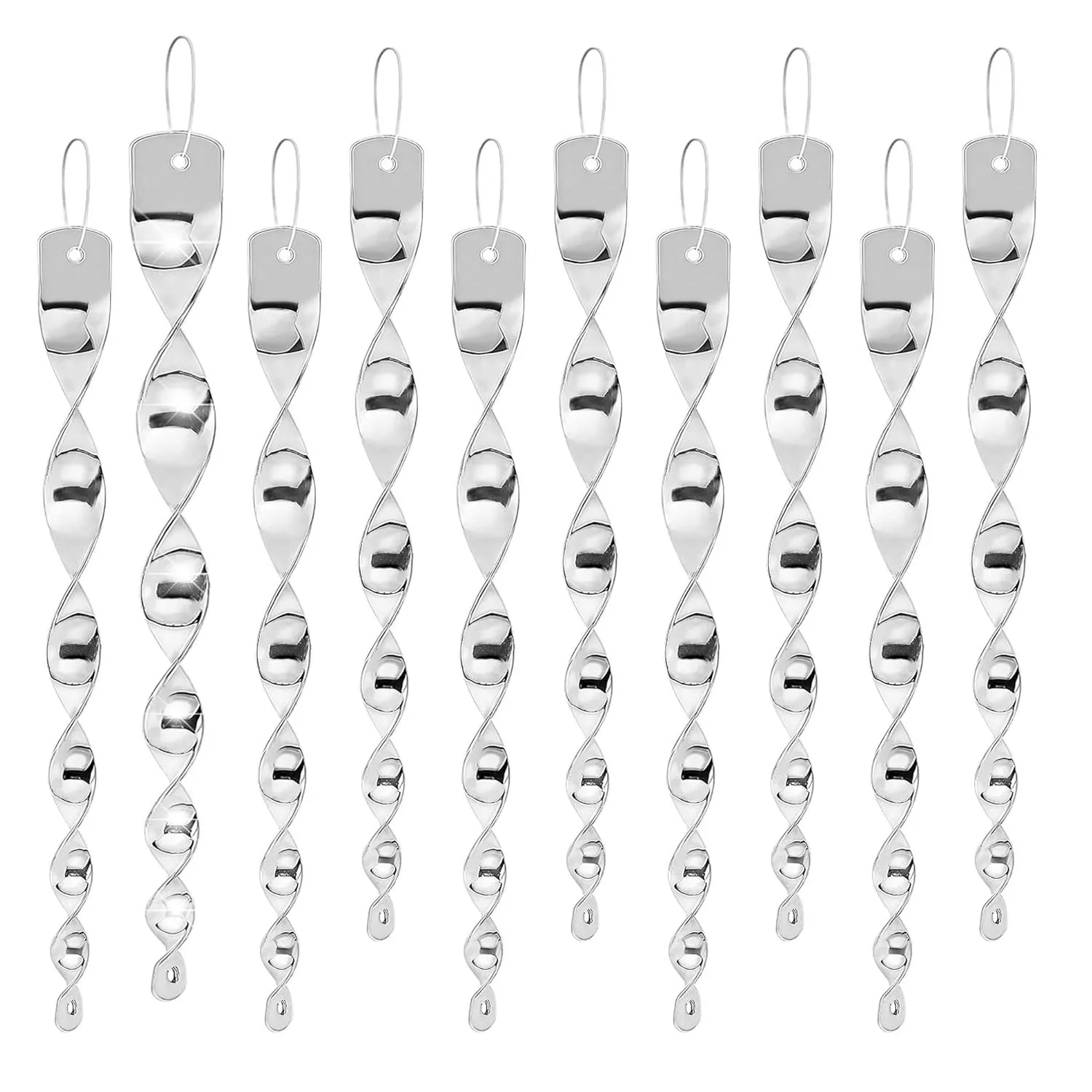 4-48Pcs Sparkling Bird Repellent Spiral Reflectors Silvery Mylar Hanging Deterrents for Garden, Scares Away Woodpeckers, Pigeons