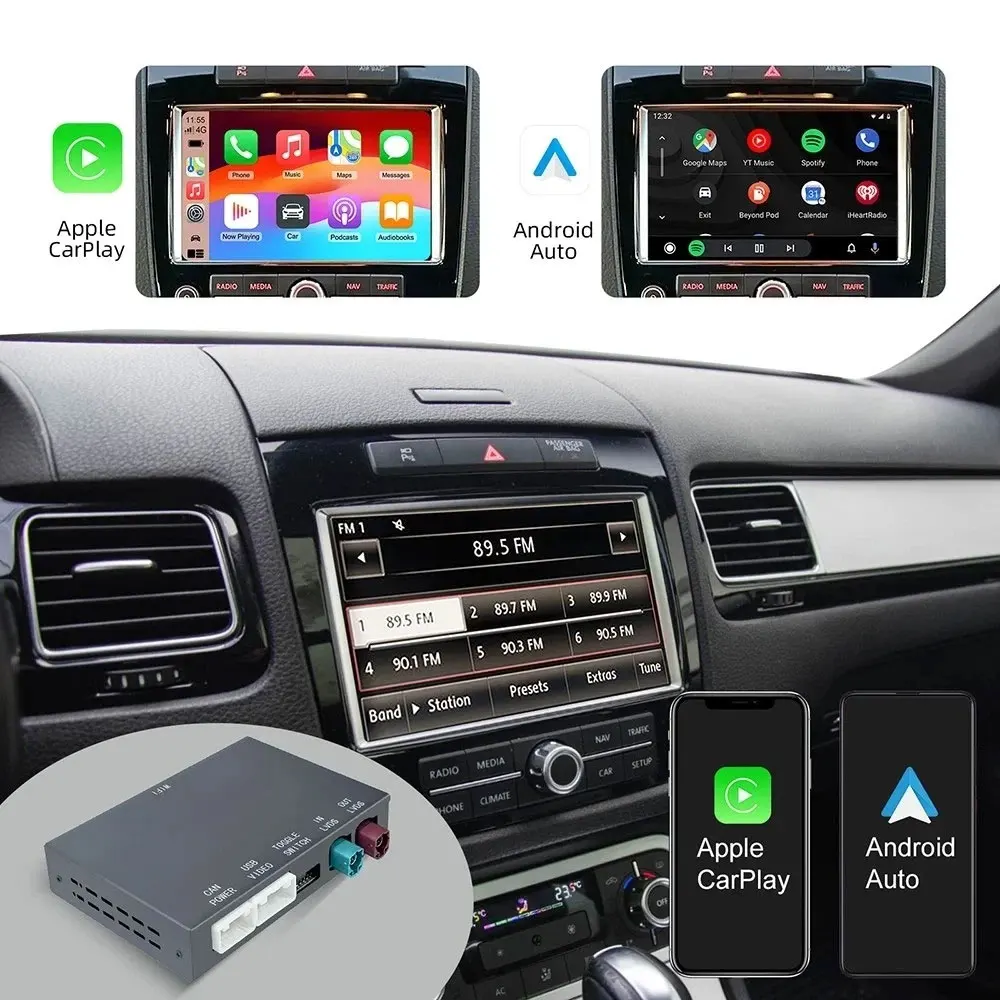 Wireless CarPlay Android Auto Kit VW Touareg 7P 2011-2016 RNS850 Factory Radio Wireless Phone Connection Reverse Camera Retained