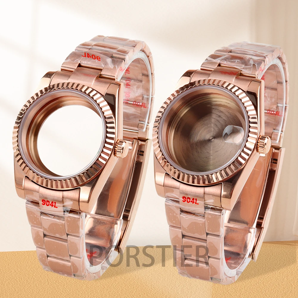 

36/39mm Rose Gold/Black NH35 Watch Case and Oyster/Jubilee Bracelet Sapphire Glass Waterproof Watch Parts for NH35 NH36 movement