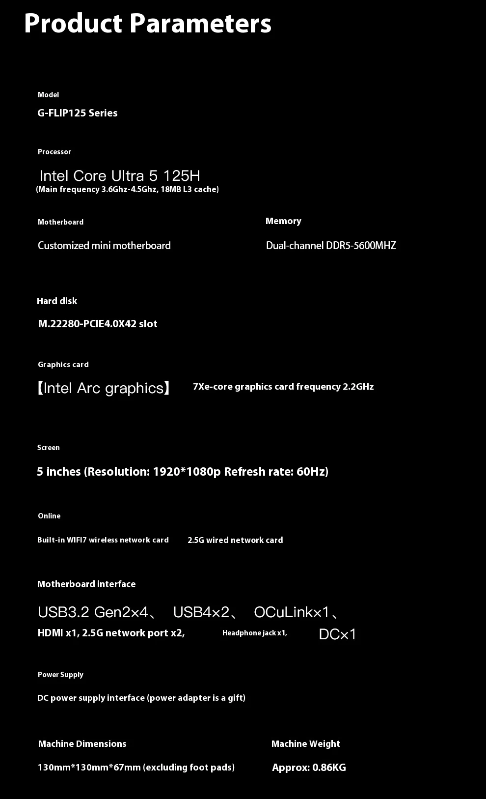 아우스타 G-플립 인텔 코어 울트라 5 155H 미니 PC 윈도우 11 DDR5 듀얼 채널 NVMe M.2 SSD WIFI7 데스크탑 사무용 게임용 컴퓨터