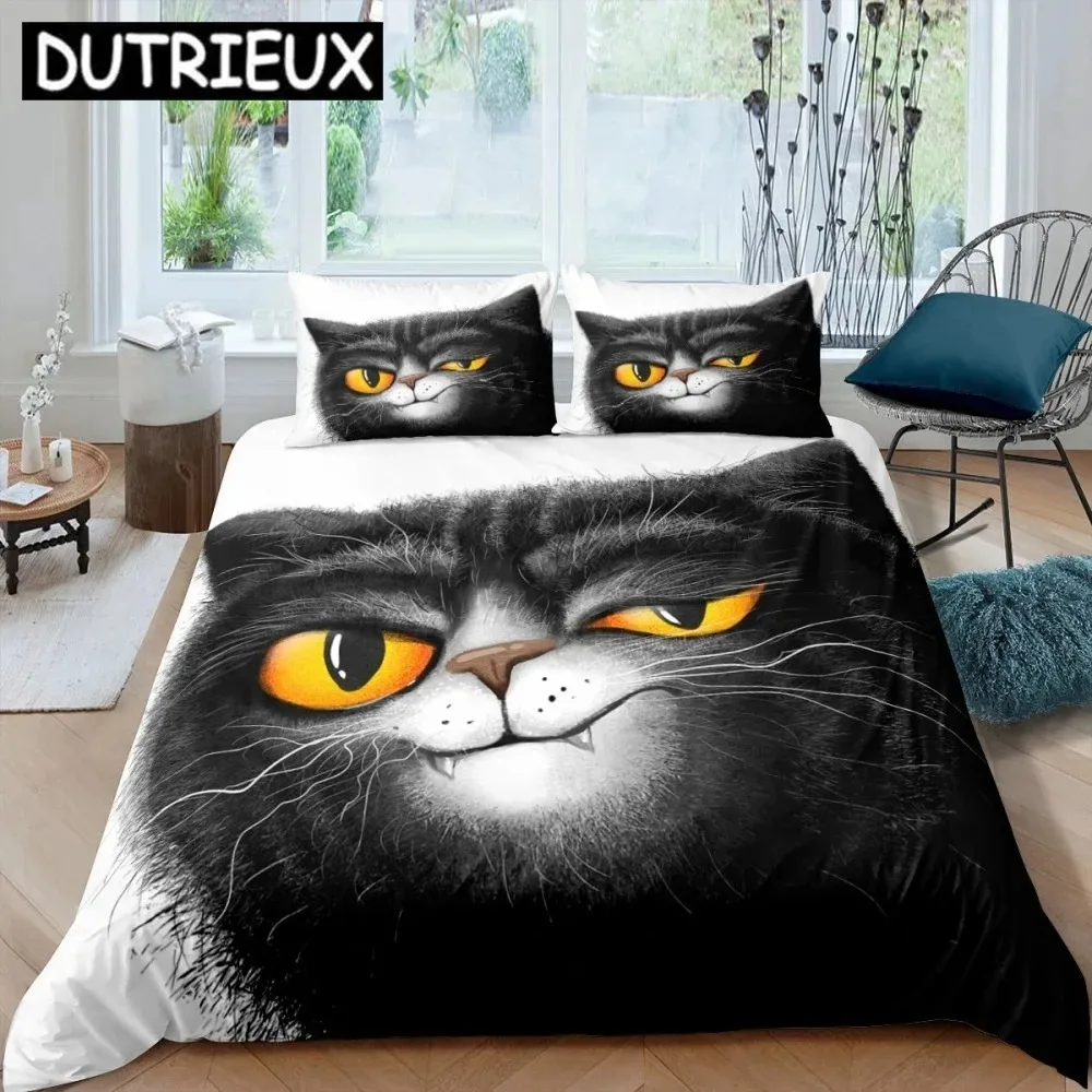 Cartoon Funny Cute Cat Duvet Cover Set 3D Polyester Pillowcases Quilt Cover Home Decor Gift Twin King Queen Bedding Set