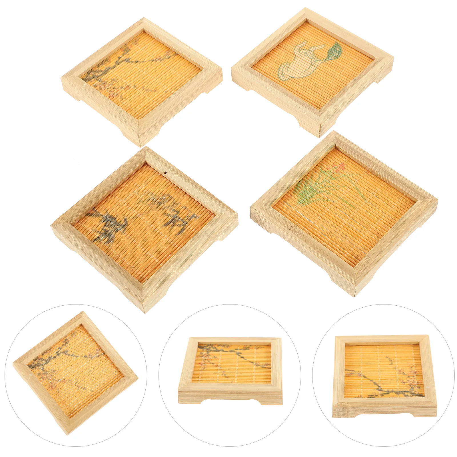 

4pcs Bamboo Coasters Thickened Cup Mats Heat Insulation Anti-Scald Protective Pads for Tea Coffee Cups Rustic Decorative