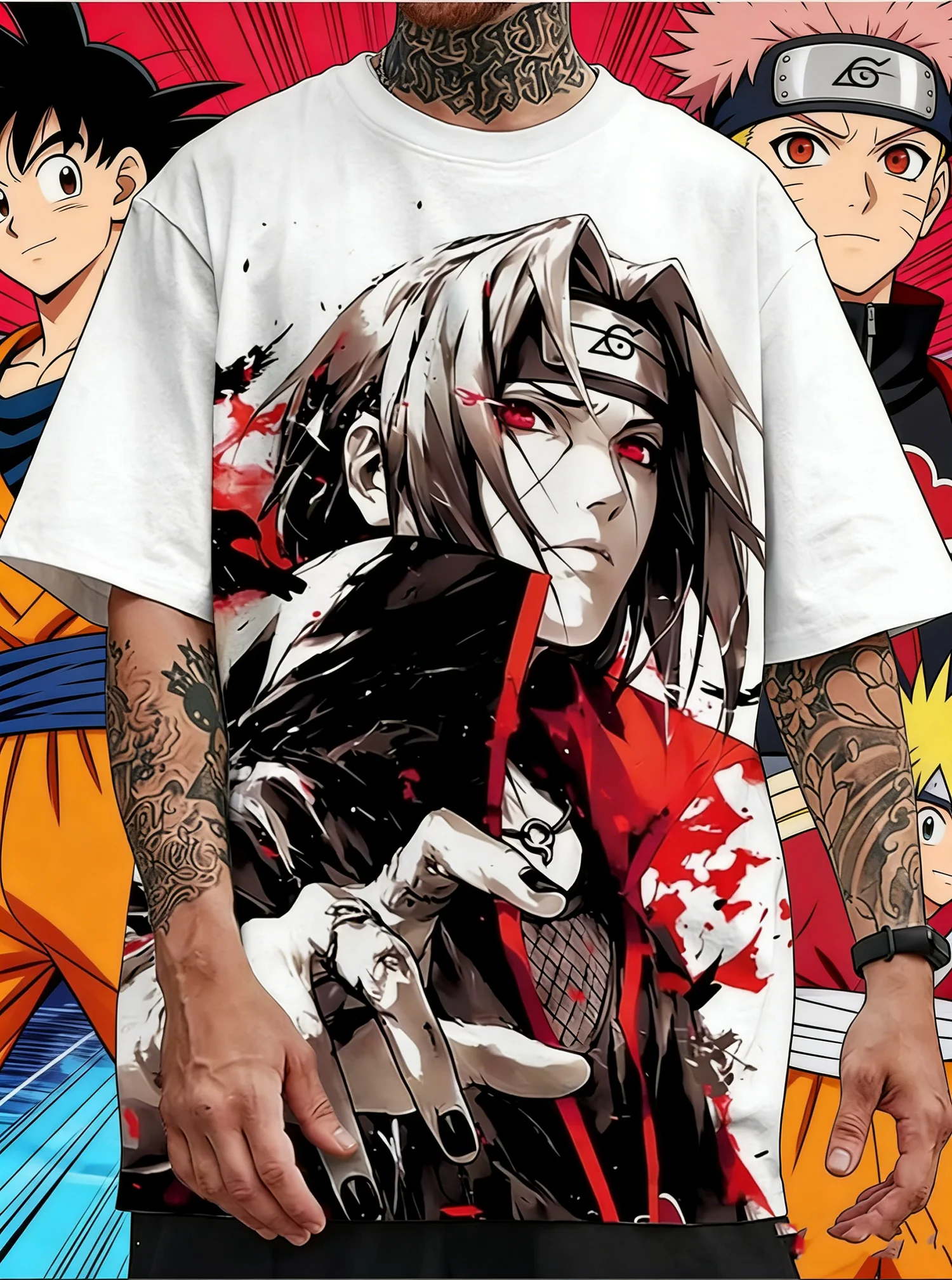 

2026 Summer new 3D quick-drying short-sleeved men's T-shirt, featuring the "Naruto" cartoon pattern, round neck design, loose fi