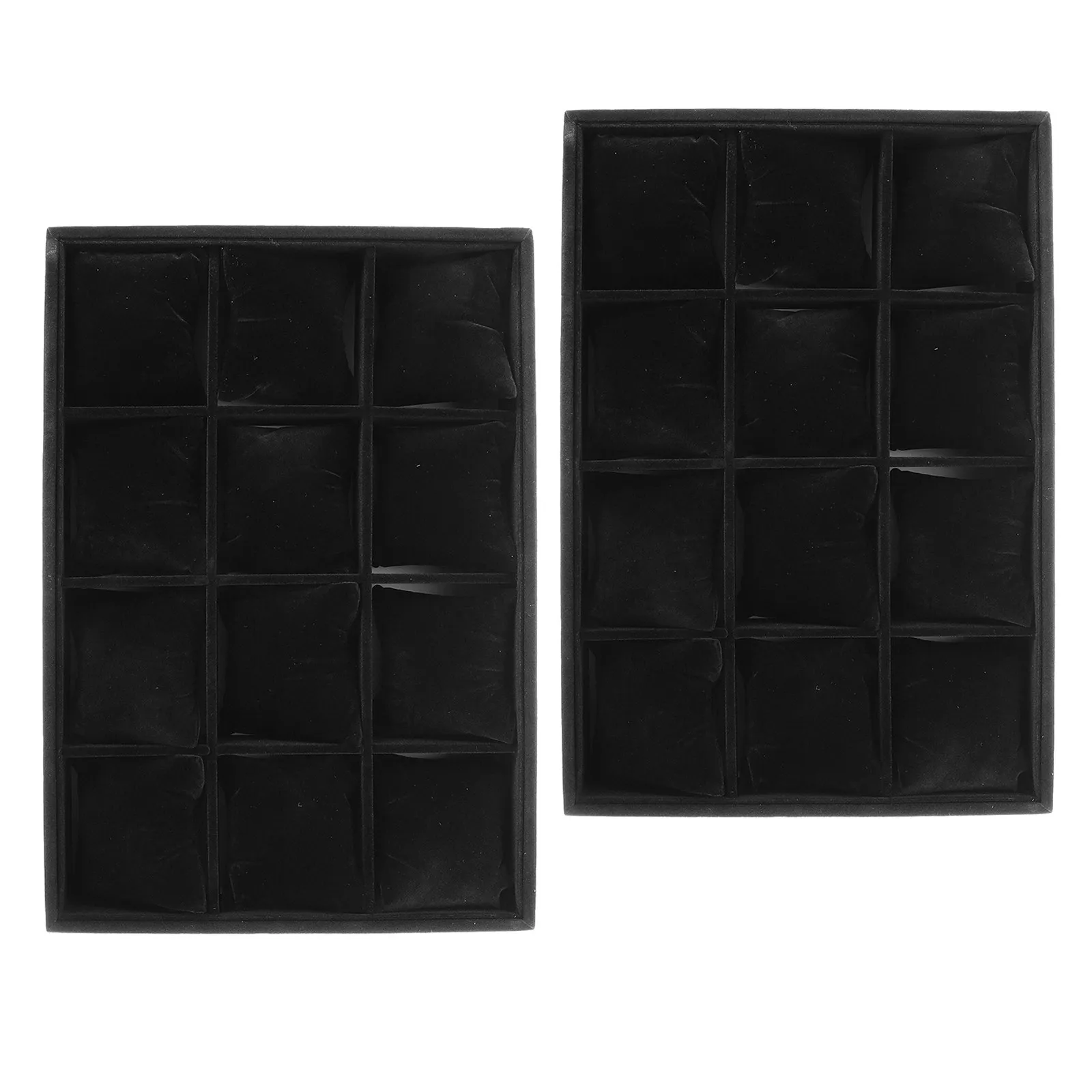 

2Pcs 12-Slot Black Grid Tray Jewelry Storage Organizer for Watches Bracelets Bangle Display with Protective Cushioned