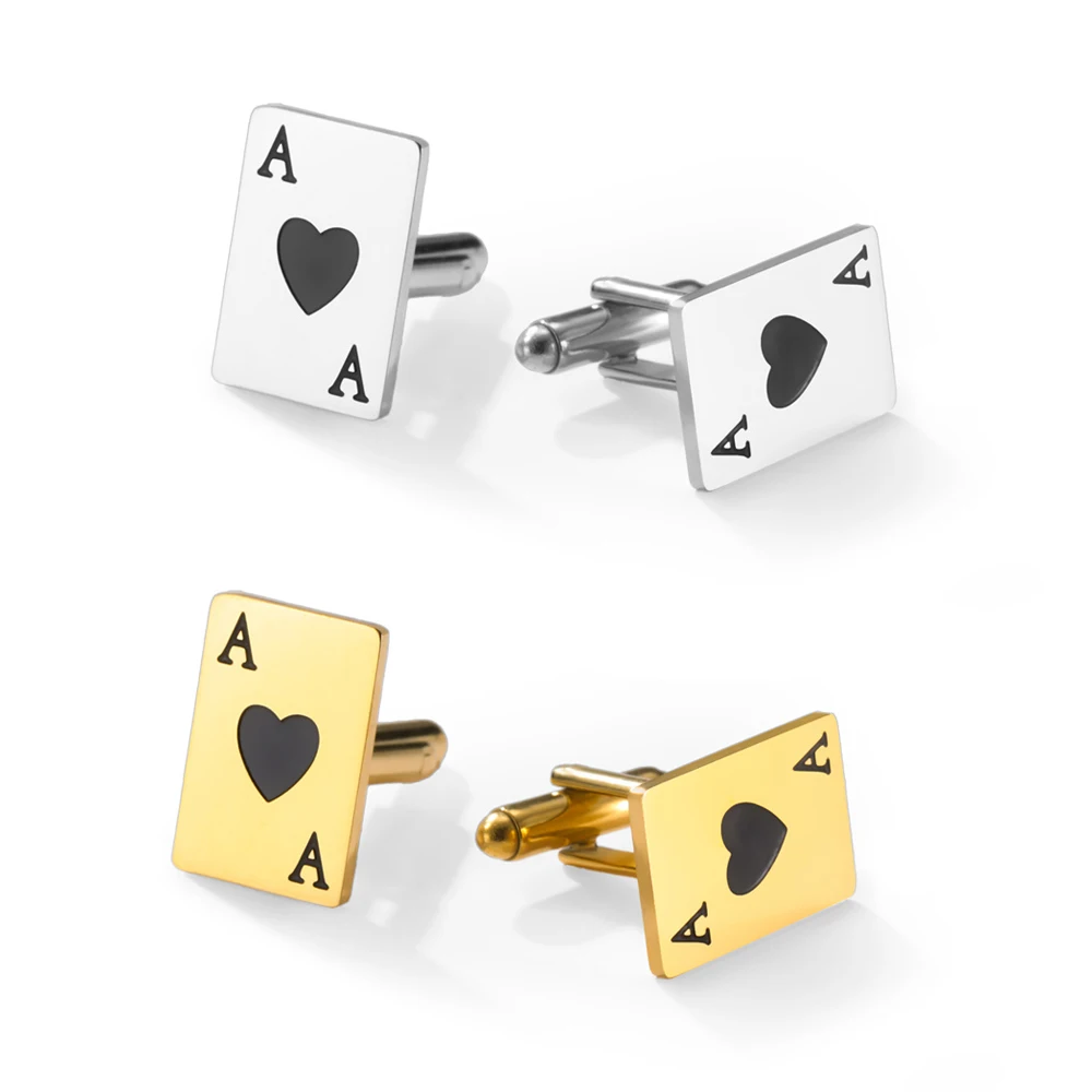 My Shape Spades A Cuff Links Stainless Steel Cufflinks Men Poker Playing Cards Cuff Buttons Wedding Business Shirt Suits Jewelry