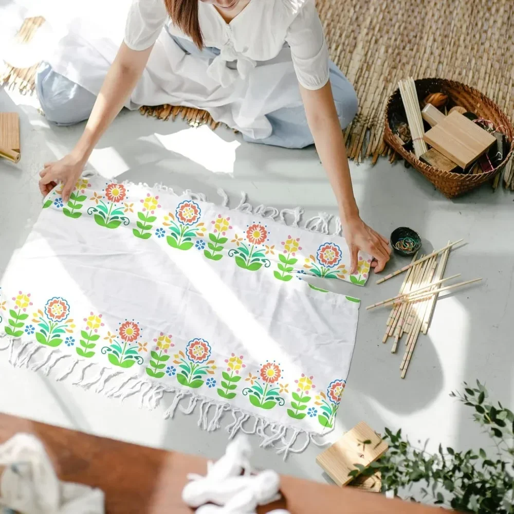 Flower Border Stencil 11.7x8.3 inch Reusable Floral Pattern Wall Stencil DIY Spring Floral Painting Template Abstract Folk