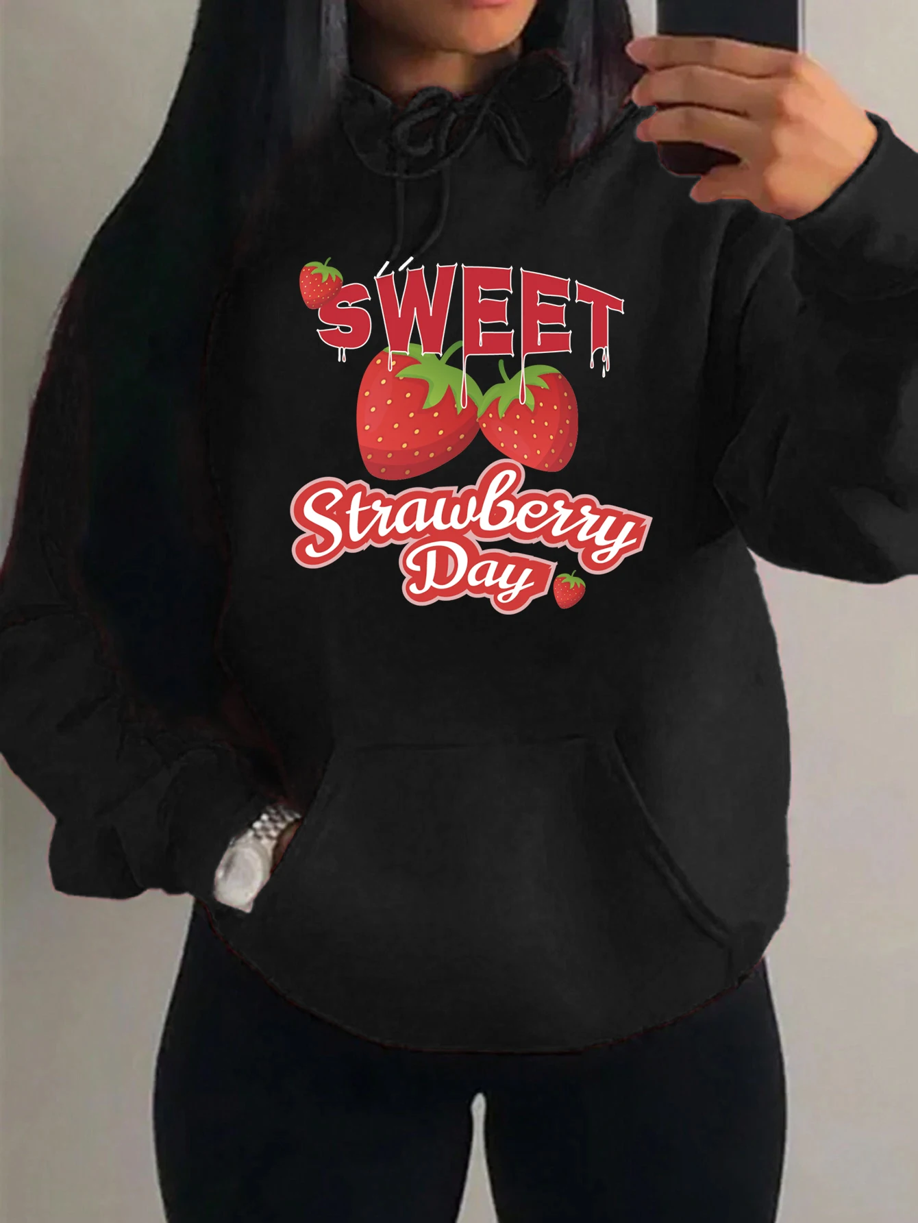 Sweet Strawberry Day Printed Hoodies Women Fashion All-Match Pullover Hip Hop Y2K Womenswear Casual Multicolor Female Hoody