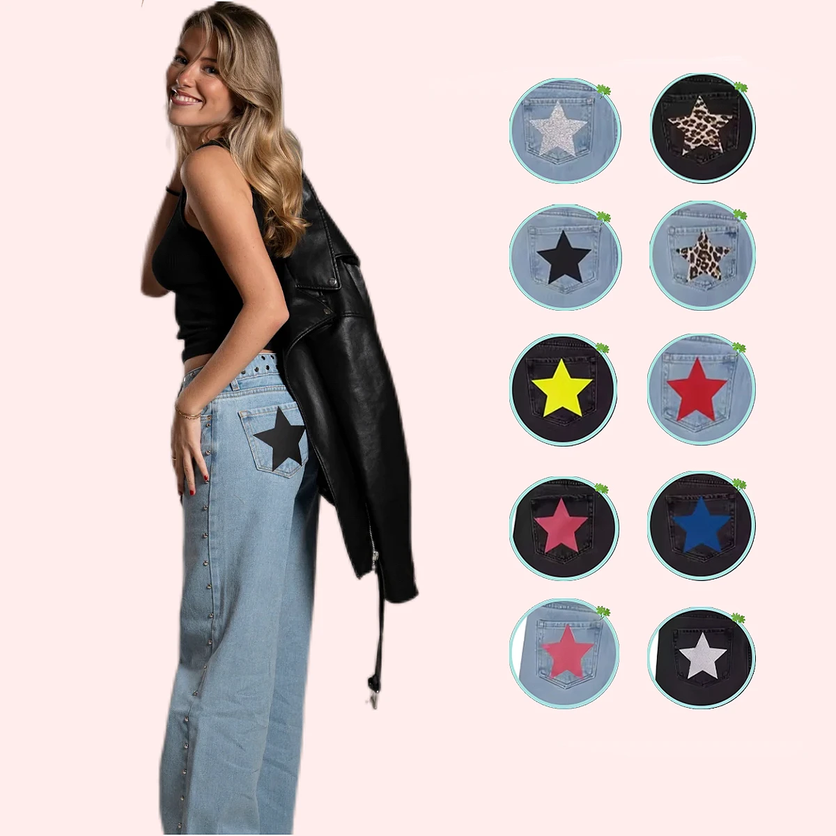

90S ONE DILEMMA Five-Pointed Star Print High Waited Jeans Street Harajuku Baggy Jeans Women Clothing Casual Straight Denim Pants