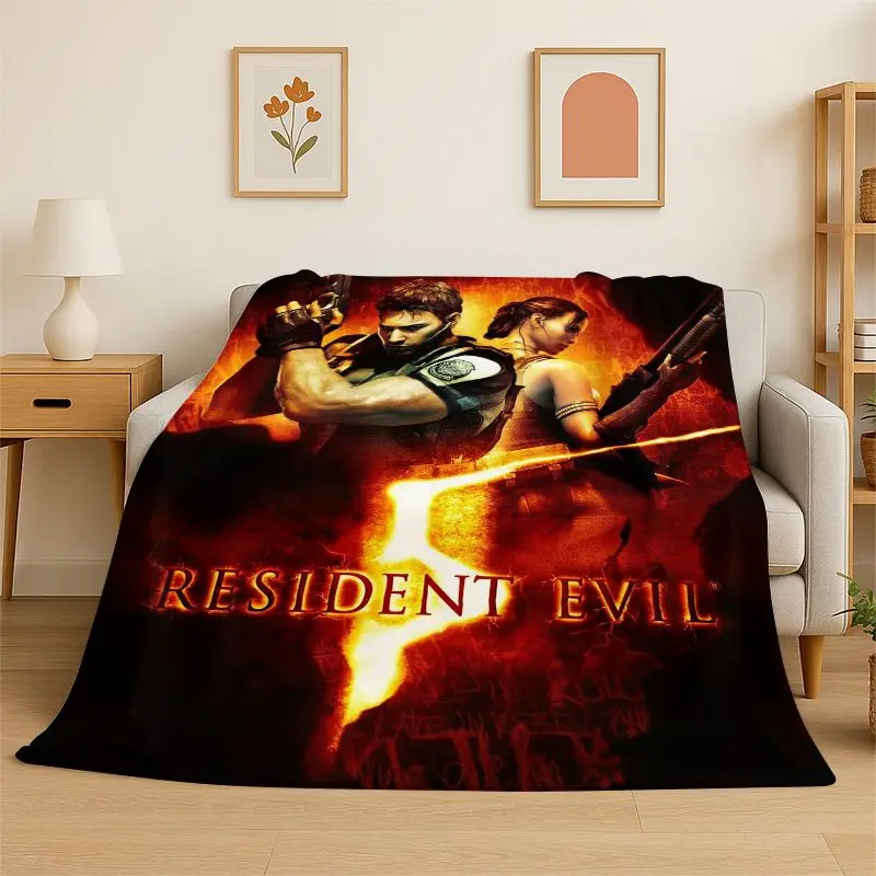 3D R-Resident Evil Leon Game Cartoon Flannel Blanket Soft Warm Throw Blanket for Bedroom Living Room Bed Travel Camping Picnic