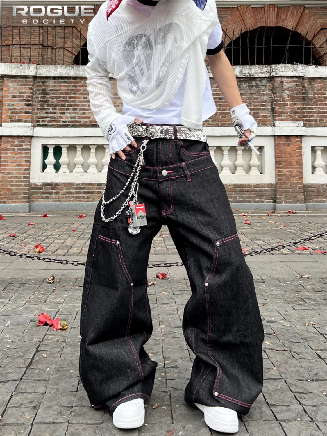 

American Vintage Street Wide Leg Jeans Men Women Double Waist Black Straight Denim Pants Baggy Y2K Hip Hop Loose Fit Floor Pants