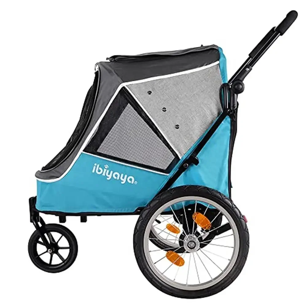 2-in-1 Dog Stroller & Bike Trailer Medium/Large Dogs Heavy-Duty Air-Filled Tires Mesh Windows Reflective Safety Convenient &