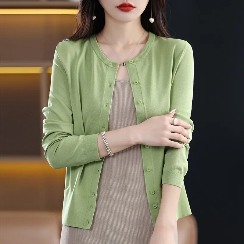 

Весенне-летний вязаный открытый кардиган из тонкого ледяного шелка, женский круглый топ Ne Long Sve Color ort Top, верхняя одежда, защита от солнца...