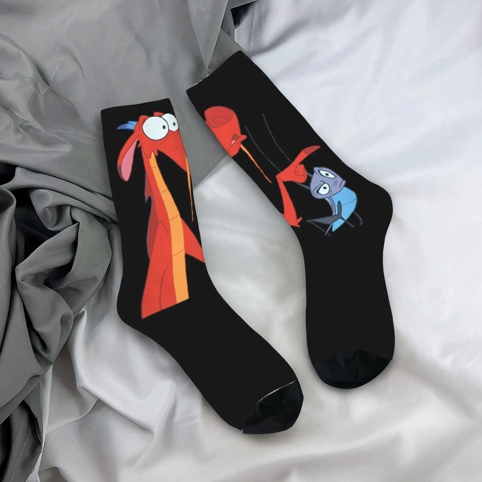 Adults Men Socks Mulan Mushu Cricket Pocket  Stockings Anti Skid Soft Breathable Socks Autumn Fashion Printed Skateboard Socks