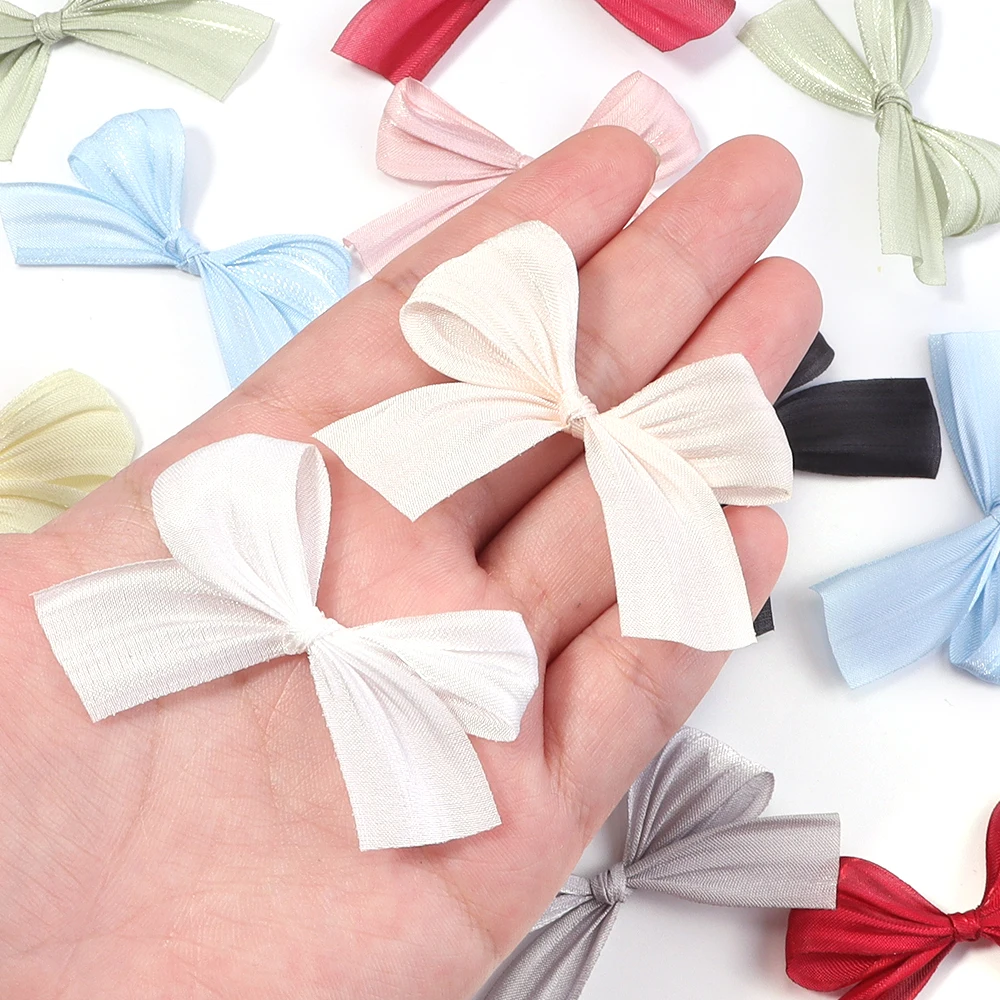 10pcs/lot 4X5.5cm Dacron Bow Flower Solid Color Small Pleated Pearl Bow Flower For DIY Craft Clothing Decoration Accessories