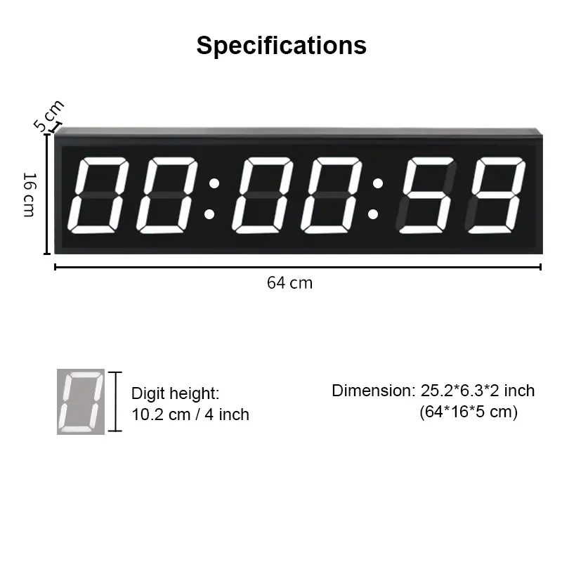 4 Inch Large White LED Digital Wall Clock with Remote Control 5 Brightness Levels Multi Function Timer for Home Office Decor