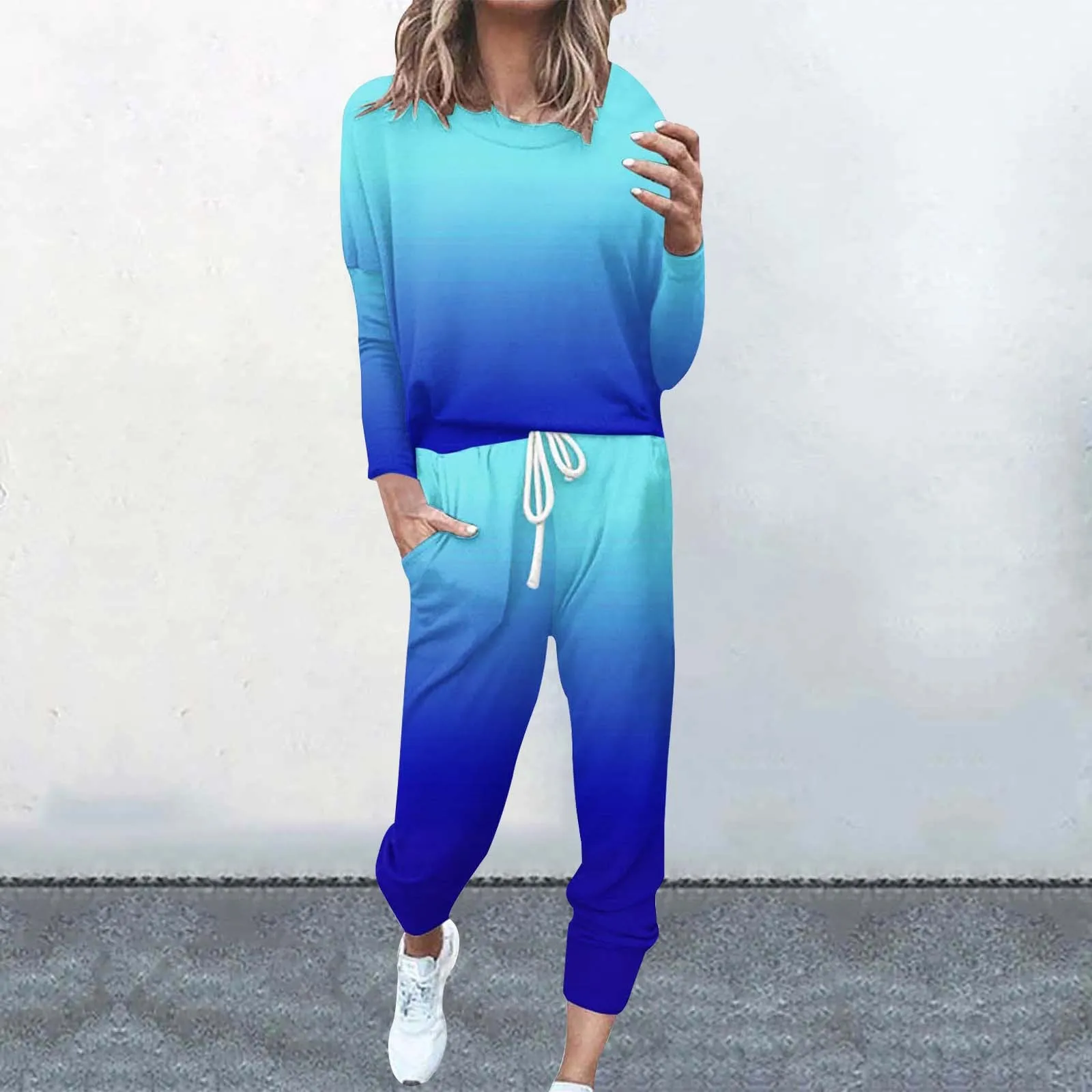 2024 New 2 Pieces Set Women Casual Tracksuit Loose Pullover Tops Jogging Pants Set Female Homewear Suit Sportswear