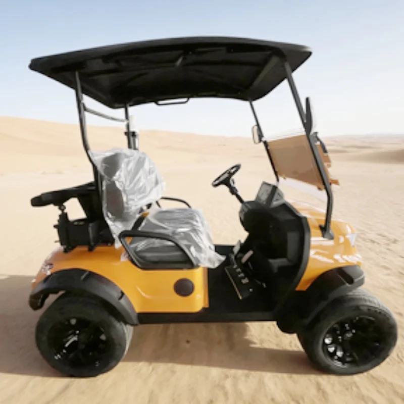 Custom 2 Seater Lithium Batteries Electric Golf Cart 60V Golf Buggy Prices Off-Road Tires With Black High-End Seats Sand Bucket
