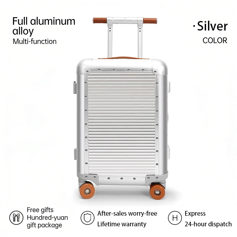 

Телескопический чемодан из алюминиево-магниевого сплава, ретро-чемодан для ручной клади 20 дюймов, металлический багаж с защитой от ударов и царапин.