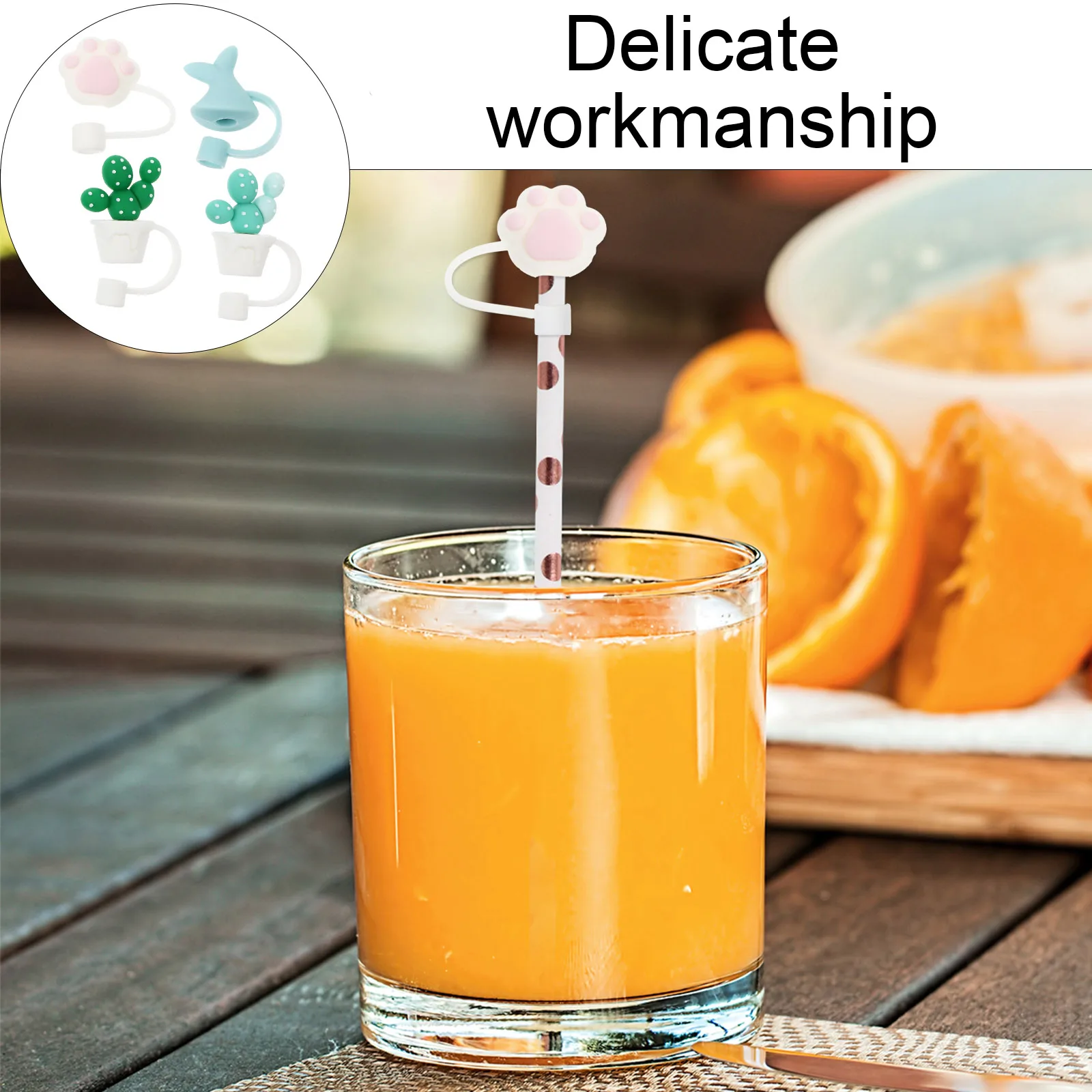 

4pcs Silicone Straw Caps Leak-Proof Reusable Lightweight Protective Plugs For 6-8Mm Straws Cartoon Style Straw Covers Lovely