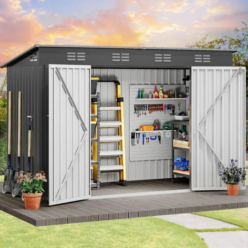 

RPD4- 9.1' x 4.2' Outdoor Shed.Large Metal Tool Sheds.Heavy Duty Storage House with Lockable Doors & Air Vent for Backyard