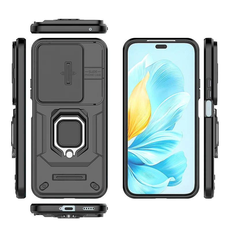 For Honor 200 Lite Case Armor Shockproof PC Magnetic Holder Ring Cover For Honor200 Lite 5G Funda Slide Camera Lens Phone Cases