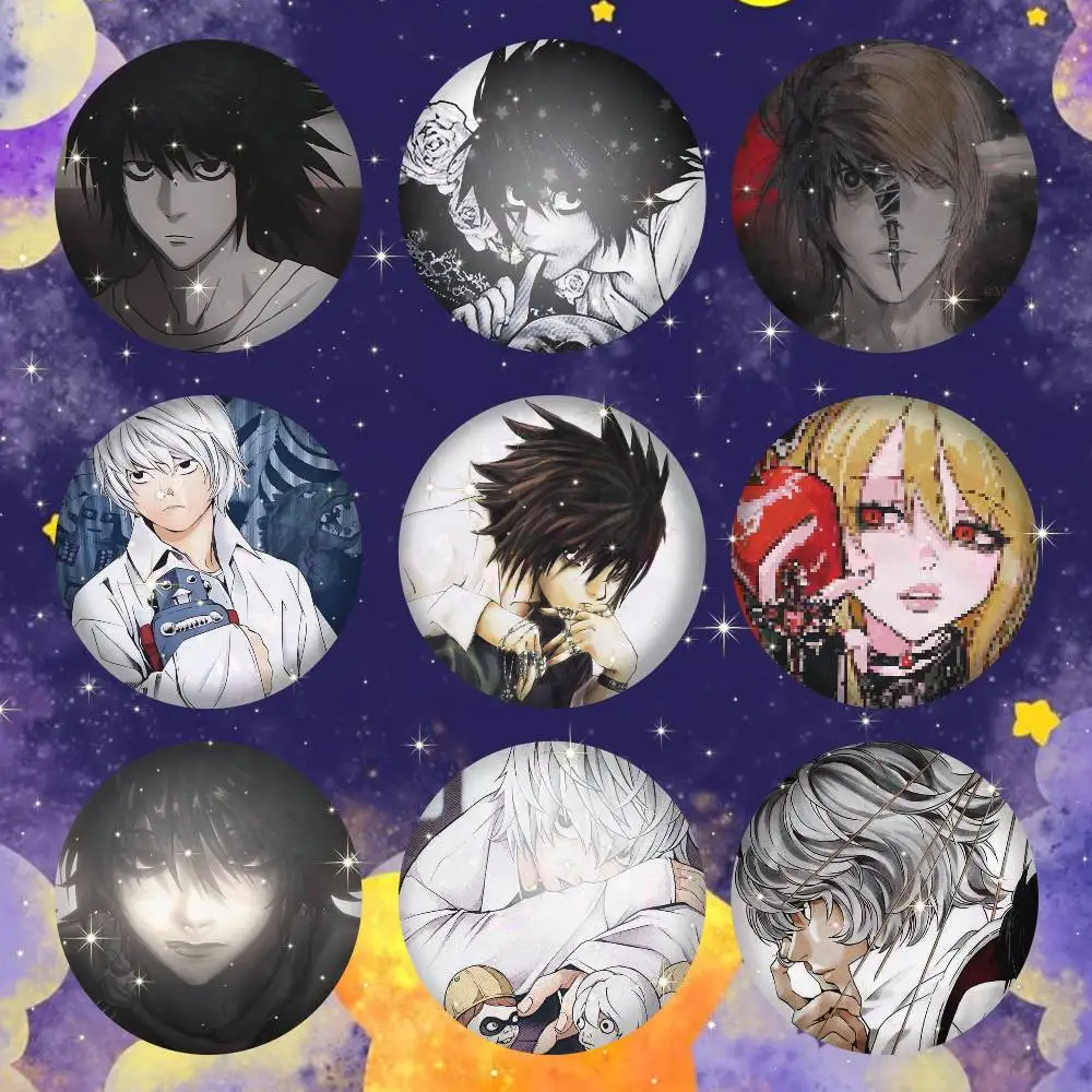 A-anime D-DEATH-H NOTE Snap-in Pins Cartoon Character Round Creative Brooches For Backpack Accessories Jewelry Gifts