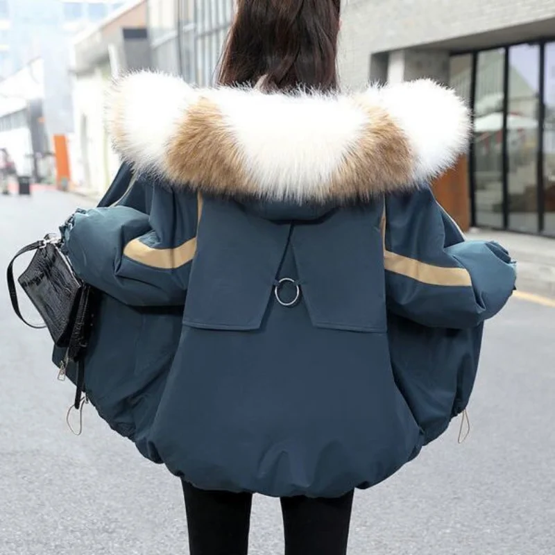 2023 New Women Down Cotton Coat Winter Jacket Female Warm Short Parkas Thick Loose Outwear Artificial Fur Collar Overcoat