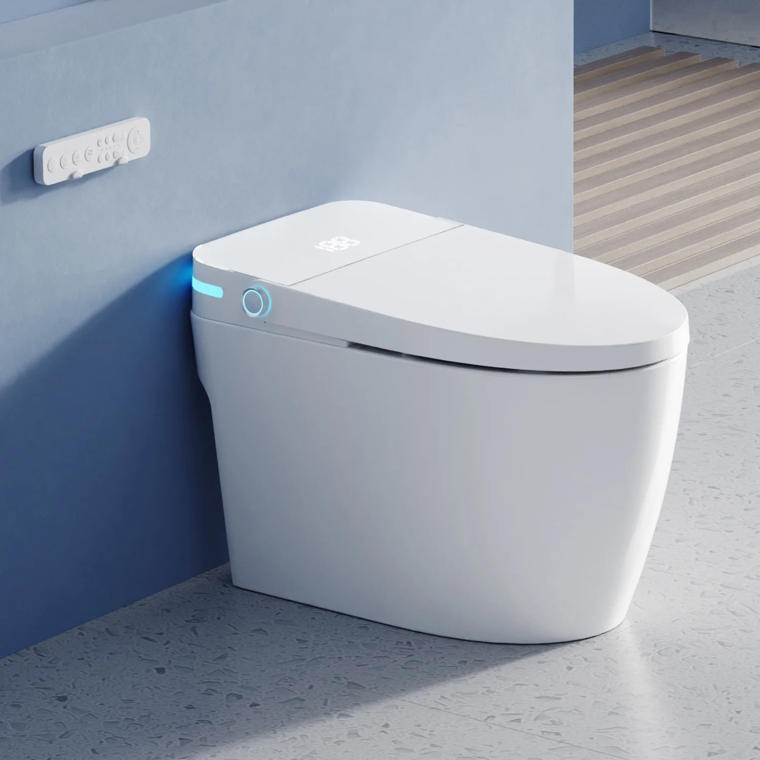 High-end Elongated Shape Smart Toilet USA Style Facility Reduce Flush Toilet for Home Smart Toilet with Voice Control