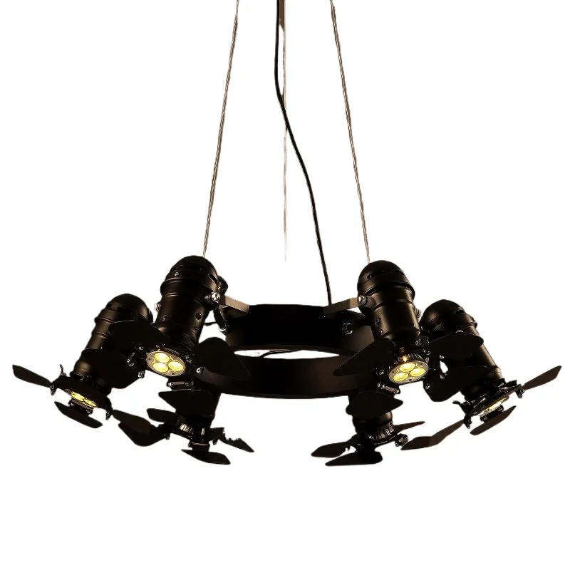 

Loft American chandelier creative personality retro industrial style restaurant bar cafe wrought iron track spotlight