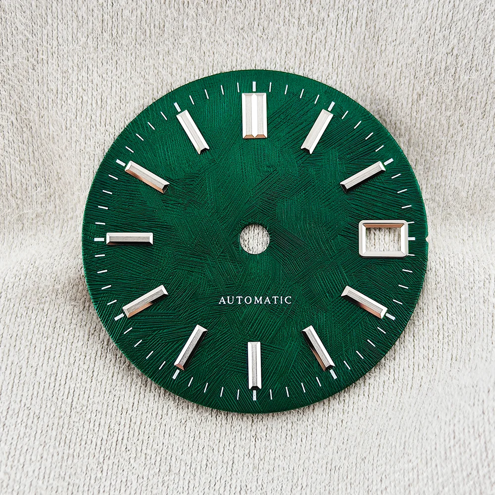 28.5MM NH35 Dials Forest Green White Birch Tree Pattern Automatic Dial NH35 Face Silver Scale Multi Color NH35 Dial Watch Mod
