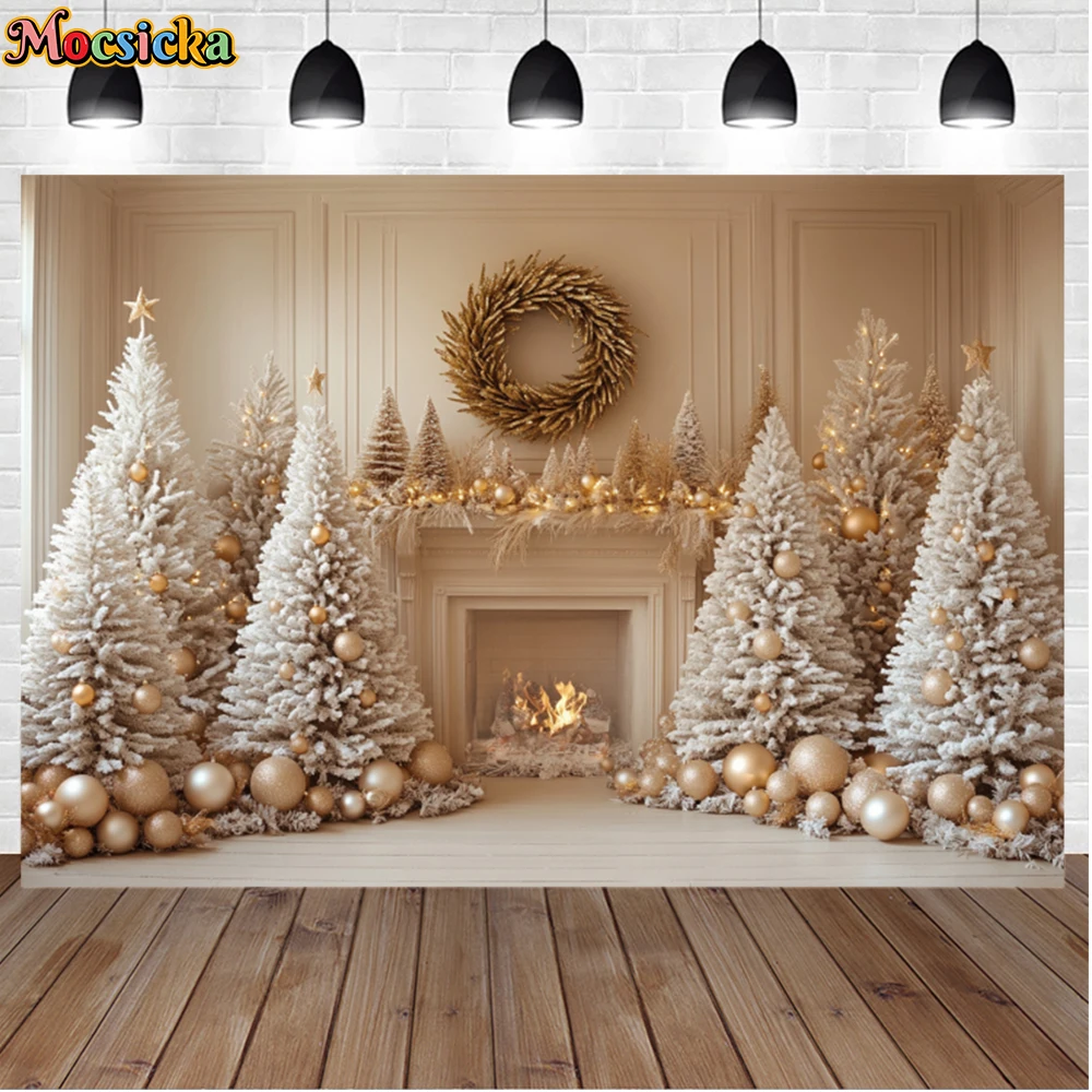 Mocsicka Winter Christmas Photography Backgrounds White Style Gifts Xmas Tree Holiday Party Adults Photo Backdrops Studio