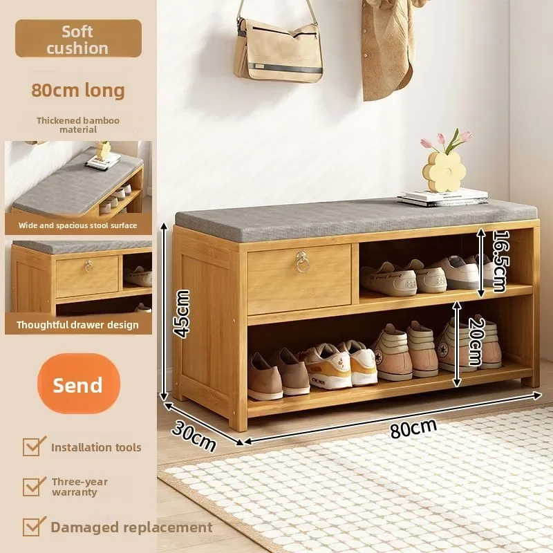 

Shoe changing stool Small apartment entry door Household seated with soft bag can be stored