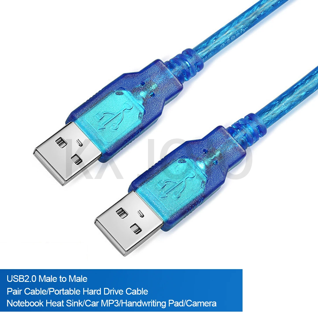 

USB2.0 Data Cable Male to Male Dual Head Portable Connection Cable Transparent Blue Laptop Heat Sink Charging Cable Universal