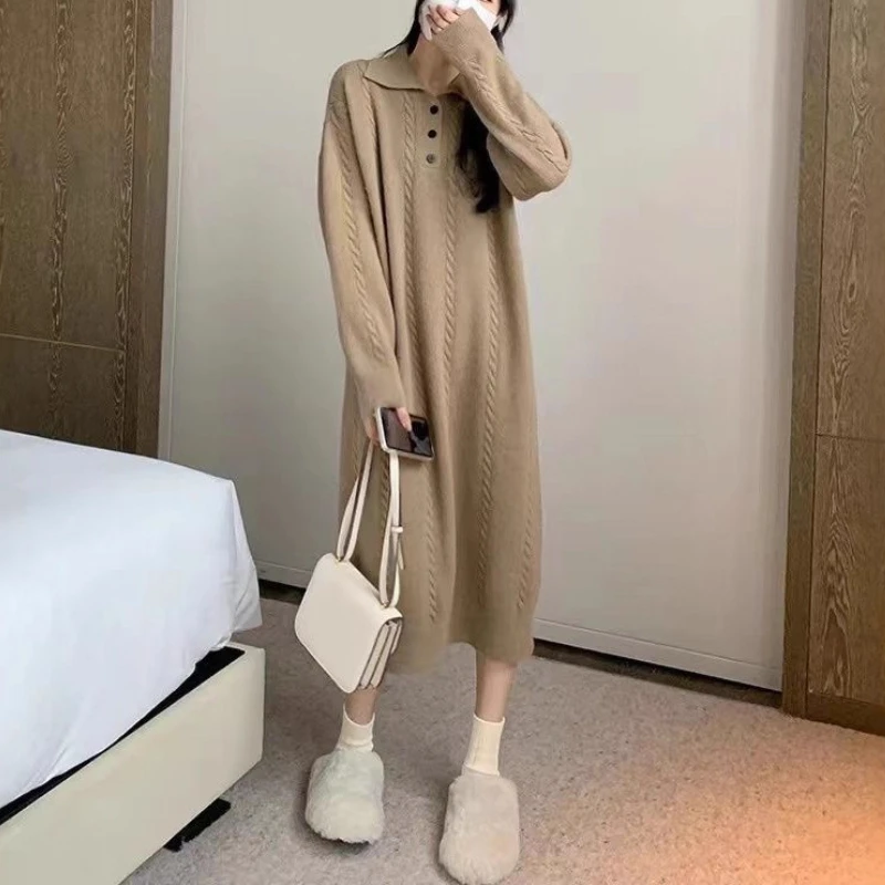 Lazy Wind 超格好良いセータードレス 女性用 秋と冬 ゆったりとした新しいロングニットドレス レディースウェア