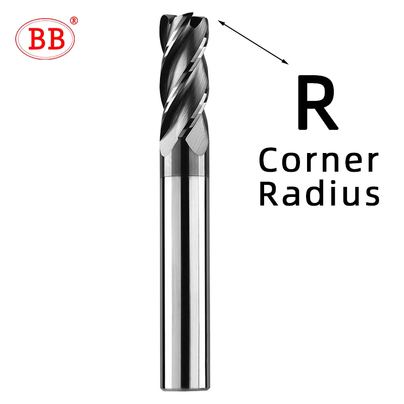 BB Corner Radius End Mill CNC Hardened Steel Die Steel Machining Cutting Tool HRC65 Slot Side Cutting 4 Flute 6R0.2 8R0.5 BK2063