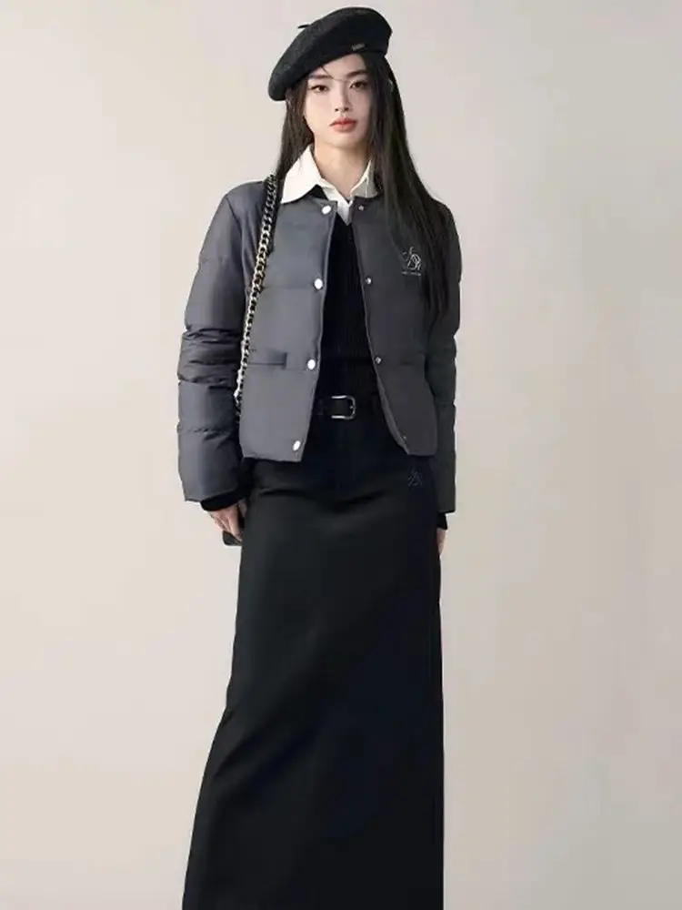 Commuting Style Letter LOGO Embroidered Collarless Cotton Coat Winter Light And Simple Short Versatile Jacket