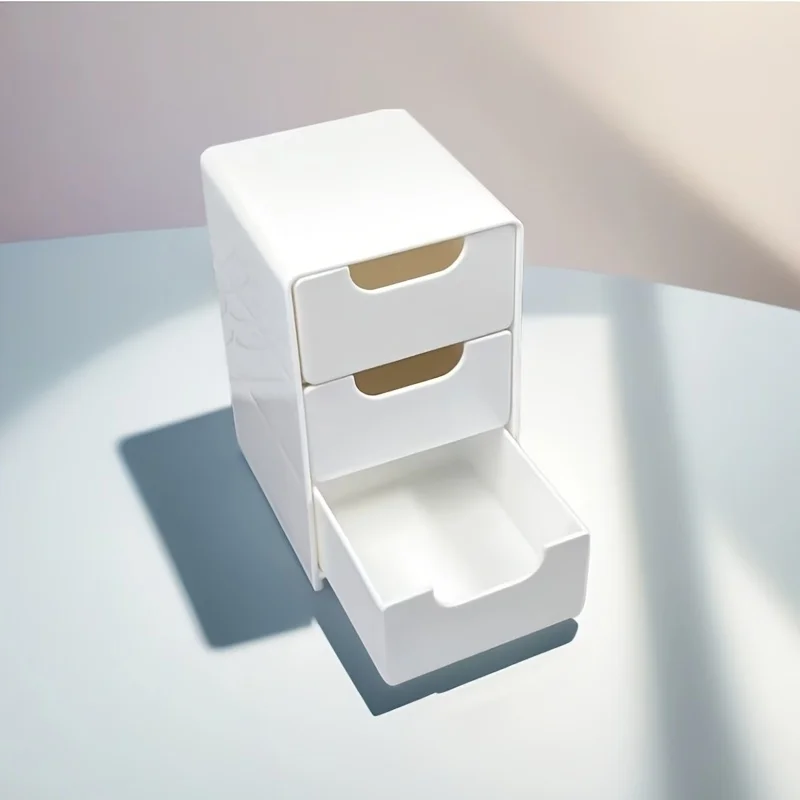 Caja de almacenamiento con cajones de plástico blanco de tres capas, adecuada para suministros de oficina, cosméticos, escritorio, almacenamiento de escritorio, duradera
