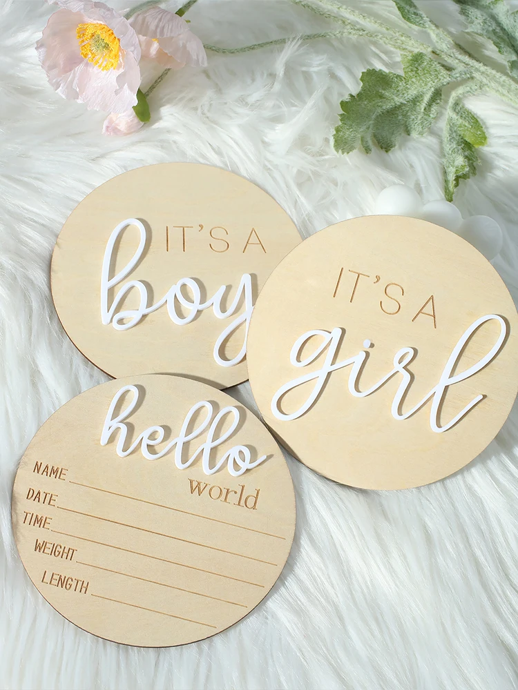 3Pcs Set hello world newborn sign baby birth announcement sign for hospital its a boy its a girl wooden sign newborn photo props