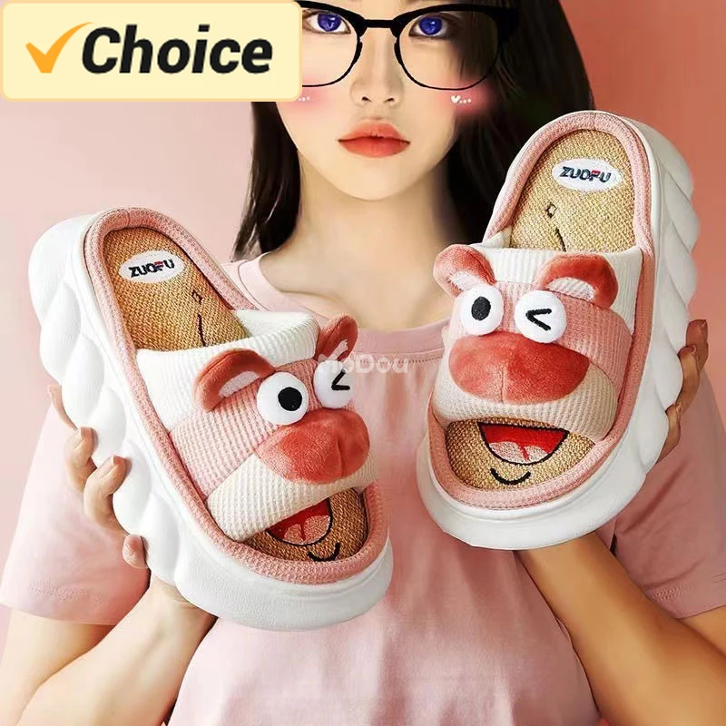 Mo Dou 2024 All Senson Designer Slippers Cute Cartoon Lovely Cat Bedroom Cotton Home Shoes Indoor Thick Sole Couples Men Women