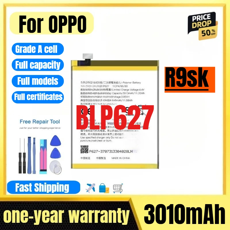 

BLP627 for OPPO R9sk Phone Battery High Quality High Capacity Battery Replacement Bateria Grade A Cell with Tools