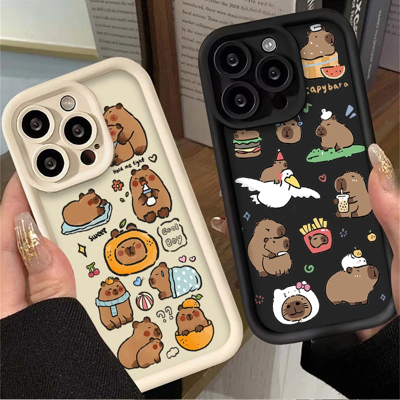 Funny Cartoon Capybara Case For iPhone 16 15 14 13 12 11 Pro Max X XS X S Max XR SE 2020 7 8 Plus Shockproof Soft Silicone Cover