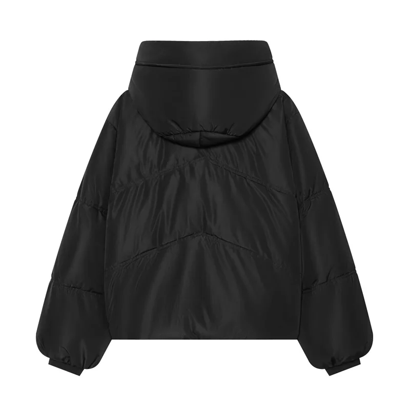 Guobioziy 2026 Autumn Short Puffer Jacket Women Windproof Hooded Coat Zip Up Elastic Cuffs For Daily Commute And Outdoors